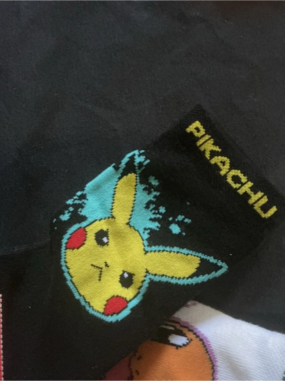 Pikachu & Charmander Kids Crew Socks - Black, White, Gray Size 7- 10